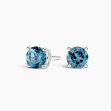 Solitaire London Blue Topaz Stud Earrings in white gold — top view