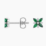 Petal Lab Emerald and Diamond Earrings with a Emerald cut diamond