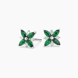 Petal Lab Emerald and Diamond Earrings in white gold — top view