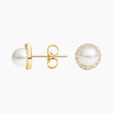 Freshwater Cultured Pearl Halo Diamond Earrings (5mm) — image 6