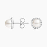 Freshwater Cultured Pearl Halo Diamond Earrings (5mm) — image 3