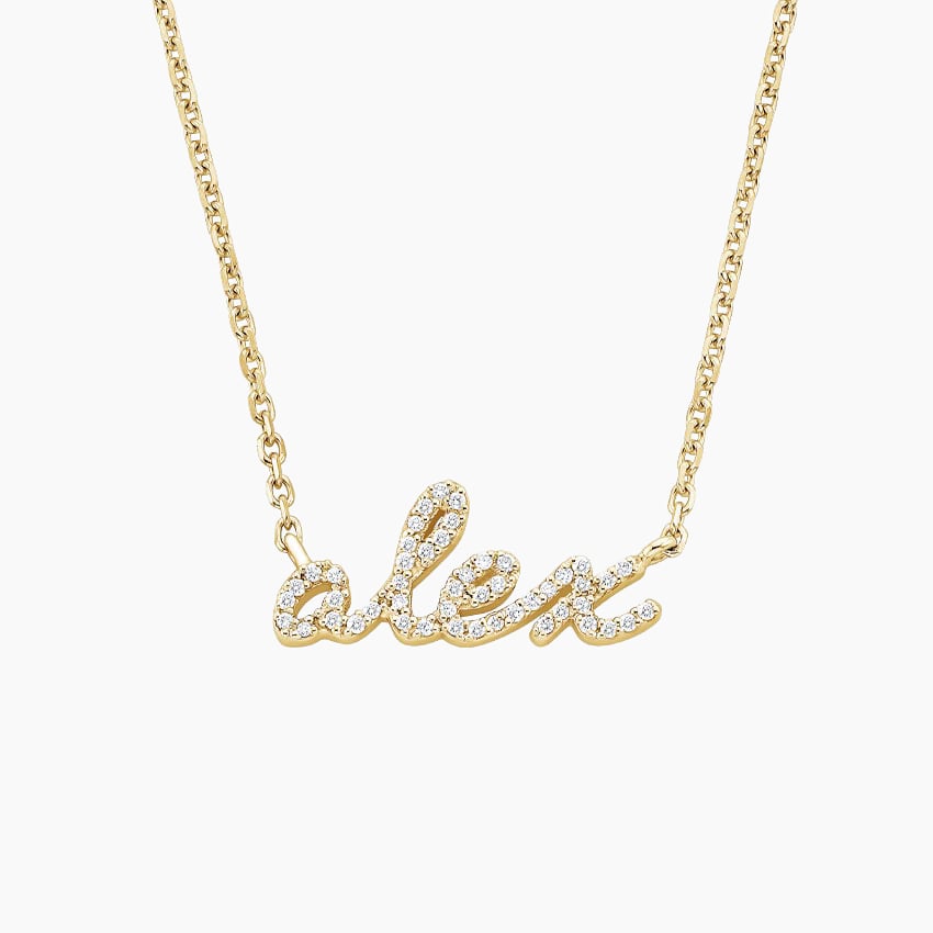 Script Diamond Name Necklace in yellow gold — top view