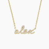 Script Diamond Name Necklace in yellow gold — top view