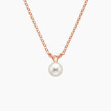 Premium Akoya Cultured Pearl Pendant (6mm) in rose gold — top view