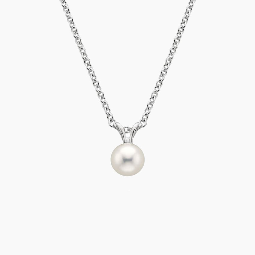 Premium Akoya Cultured Pearl Pendant (6mm) in white gold — top view
