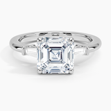 Tapered Baguette Three Stone Diamond Engagement Ring with a Asscher cut diamond in white gold — top view