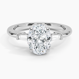 Tapered Baguette Three Stone Diamond Engagement Ring with a Oval cut diamond in white gold — top view