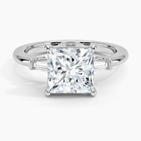 Tapered Baguette Three Stone Diamond Engagement Ring with a Princess cut diamond in white gold — top view