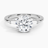 Tapered Baguette Three Stone Diamond Engagement Ring with a Round cut diamond in white gold — top view