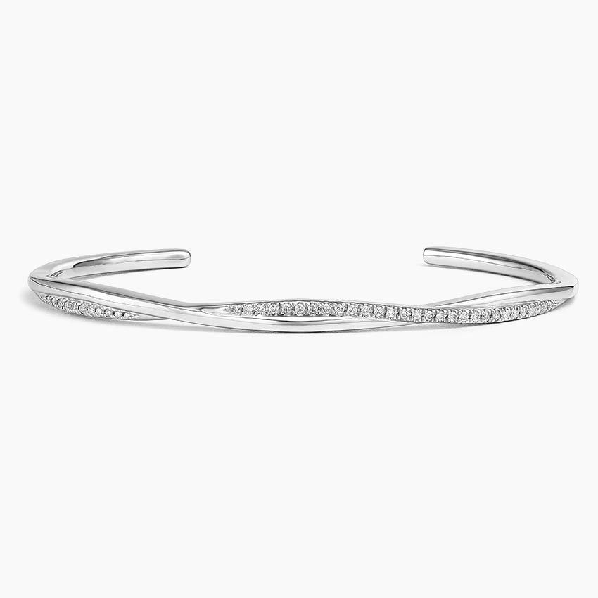 Petite Twisted Vine 6.5 in. Diamond Cuff Bracelet in white gold — top view