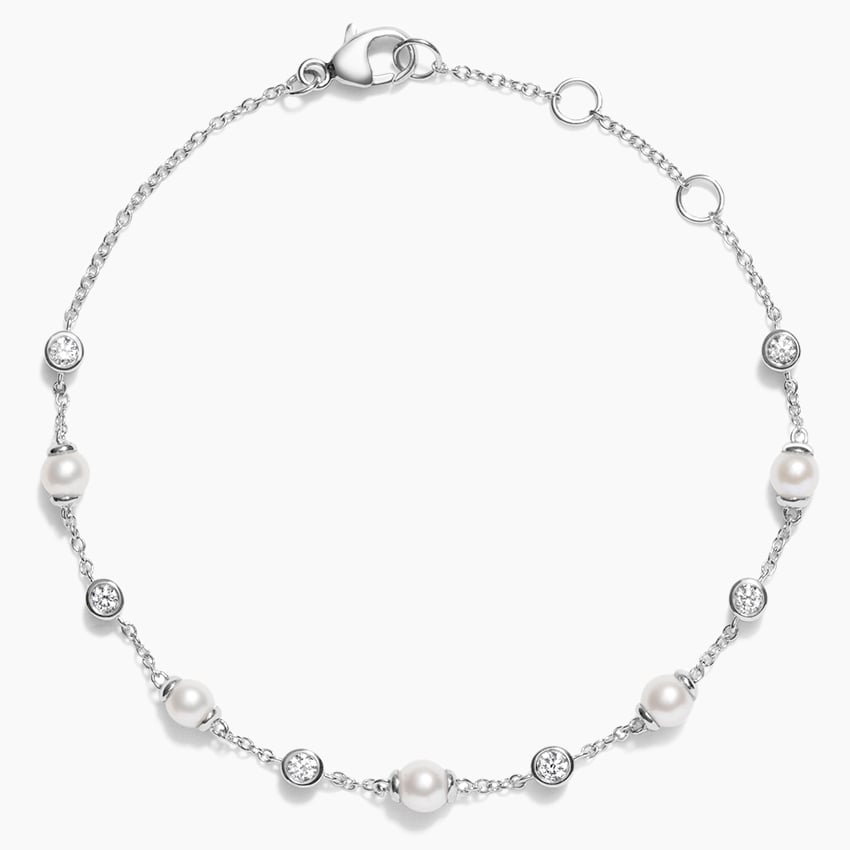 Athena Premium Akoya Cultured Pearl and Diamond Bracelet (1/4 ct. tw.) in white gold — top view
