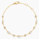 Athena Premium Akoya Cultured Pearl and Diamond Bracelet (1/4 ct. tw.) in yellow gold — top view