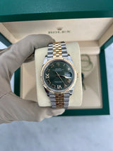 Rolex Datejust 36mm Two-Tone Yellow Gold Green Dial Diamond Watch